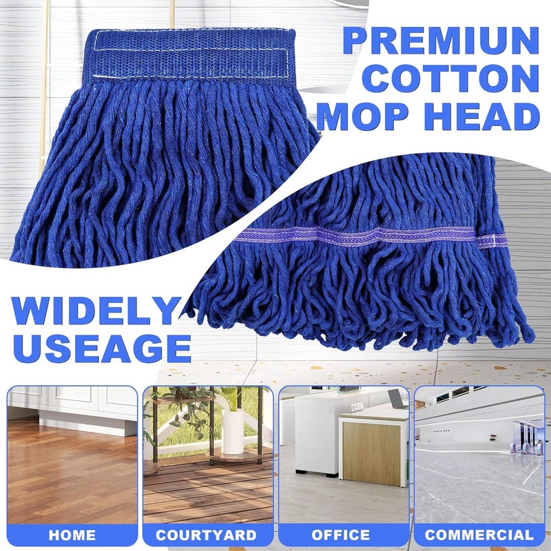 NEWE Commercial Mop for Floor Cleaning, Heavy Duty Industrial Mops with 55 inches Long Handle, Looped-End Wet Dry String Mop for Hardwood Tile Concrete Home Kitchen Office Garage (Blue) - Image 5